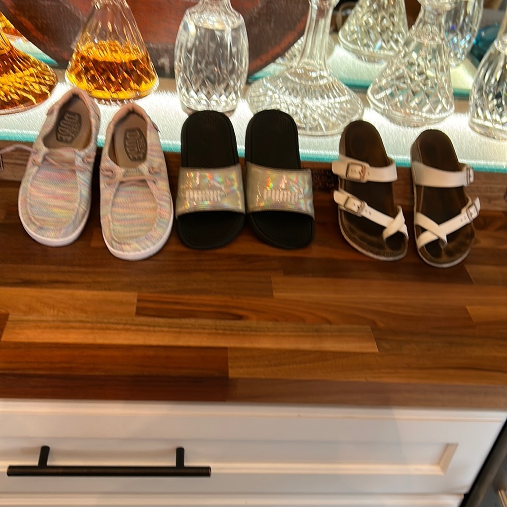 Girls size 13 bundle shoes Birkenstock, Hey Dude and Puma